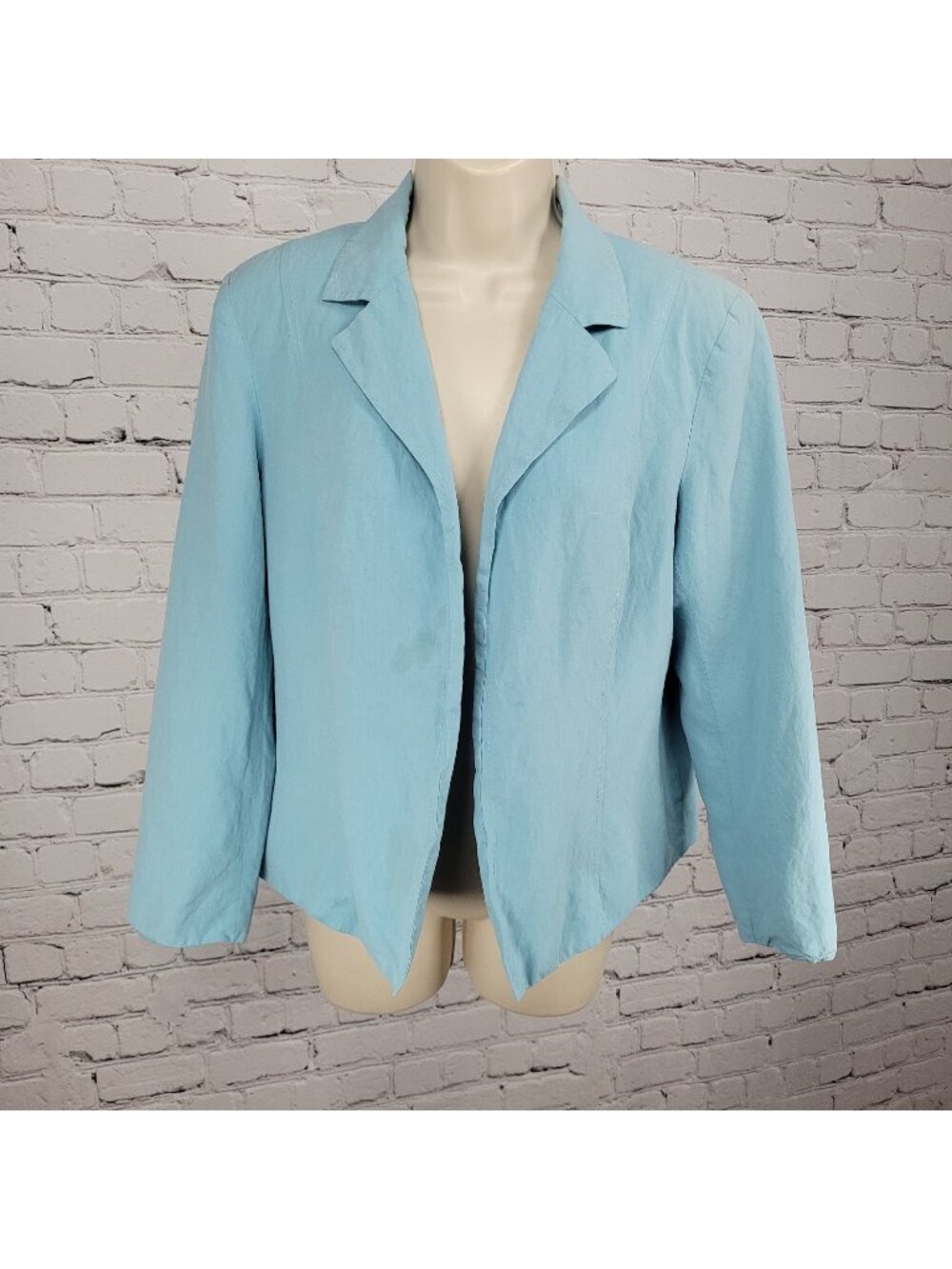 Coldwater Creek Blue Silk Linen Open Lined Long Sleeve Vented Notch Jacket PL